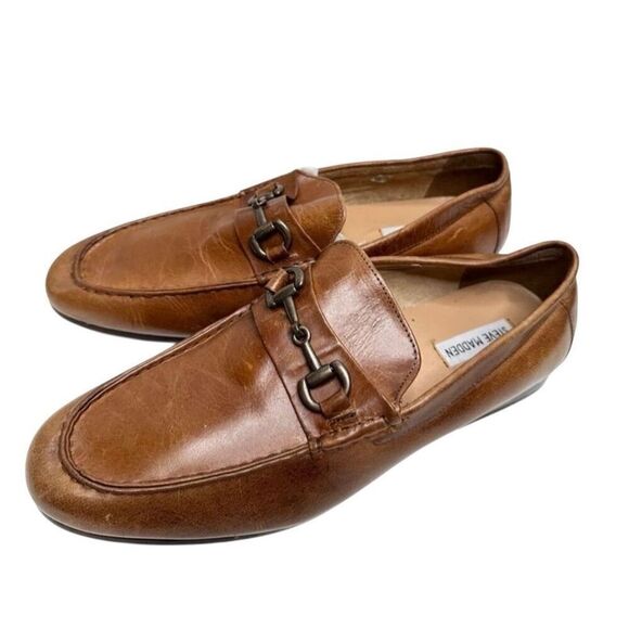 Steve‎ Madden Loafers Mens Size 10.5 Cognac Leather Slip On Casual Shoes - Picture 1 of 9